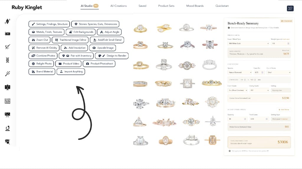 AI Studio — task buttons, templates grid, and bench-ready BOM
