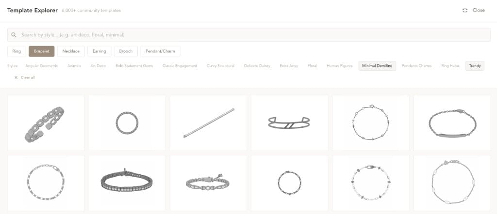 Template Explorer with curated bracelet templates
