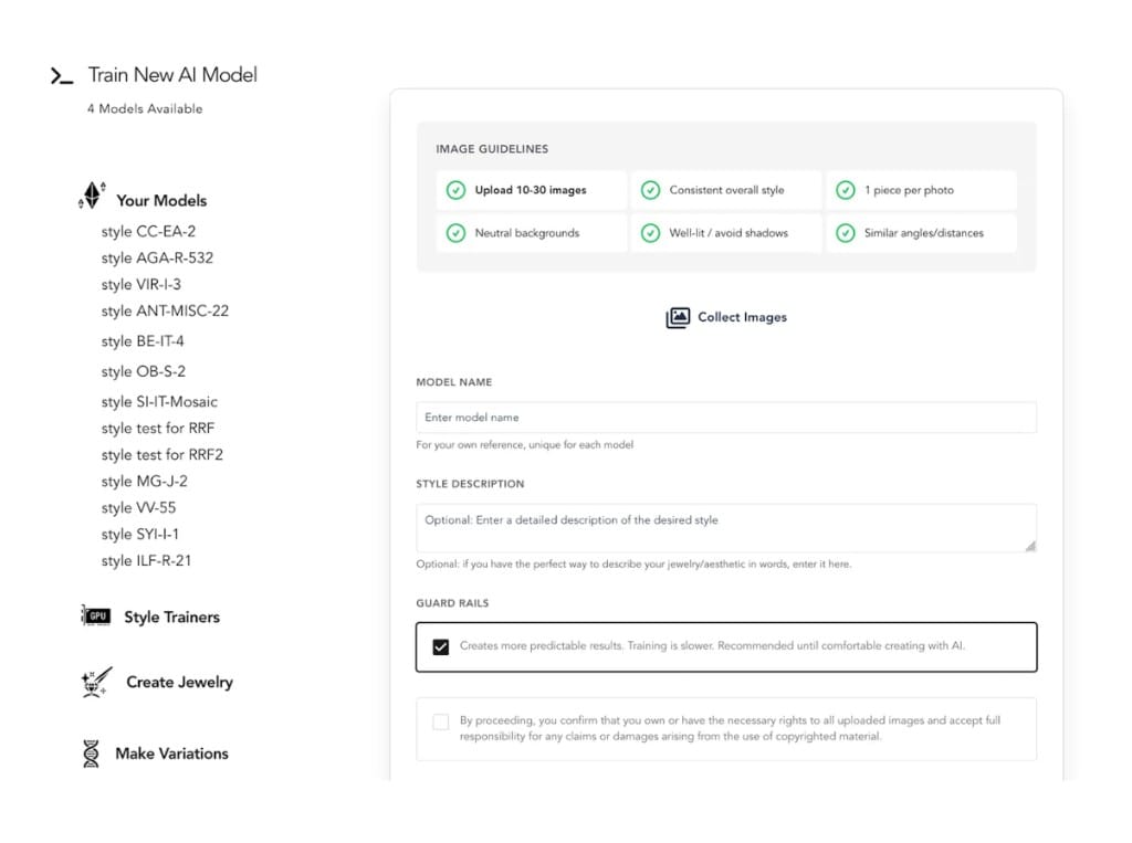 Train New AI Model configuration screen