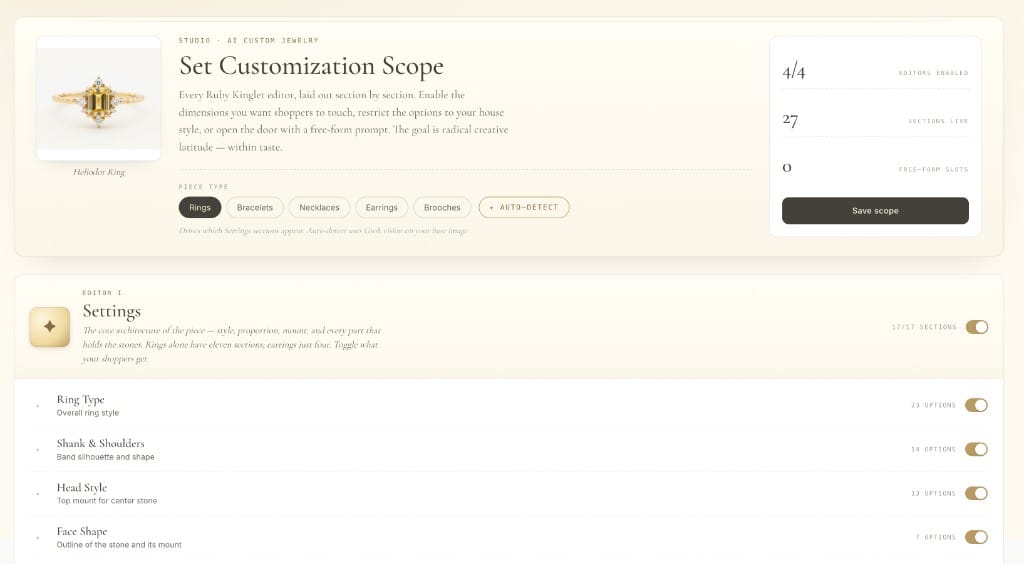 Full AI customization config — Set Customization Scope with editors enabled