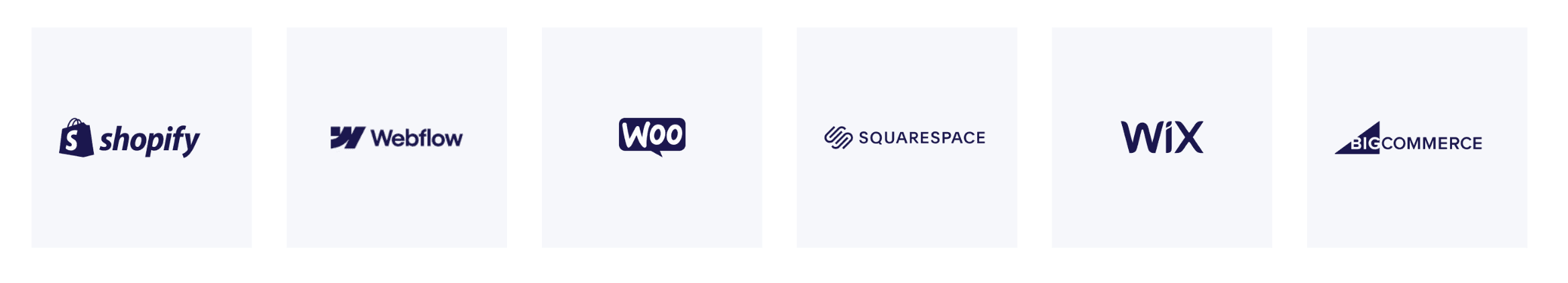Storefront integrations: Shopify, Webflow, Wix, WooCommerce